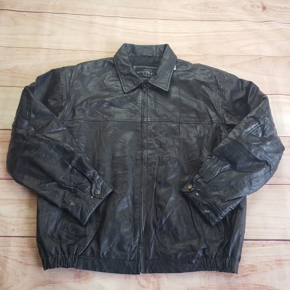 William‎ Barry Leather Bomber Jacket Mens Large Black Full Zip Insulated Coat